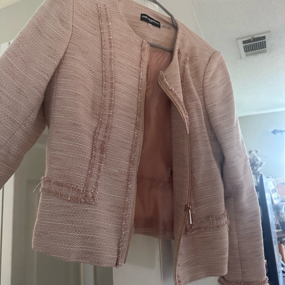 Karl Lagerfeld Blush Tweed Blazer